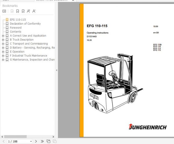 Jungheinrich Forklift EFG 110 115 Operating Instructions 10 2020 EN 51151449 1