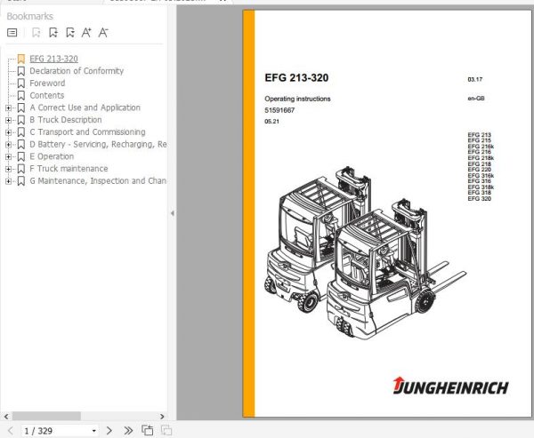 Jungheinrich Forklift EFG 213 320 Operating Instructions 05 2021 EN 51591667 1