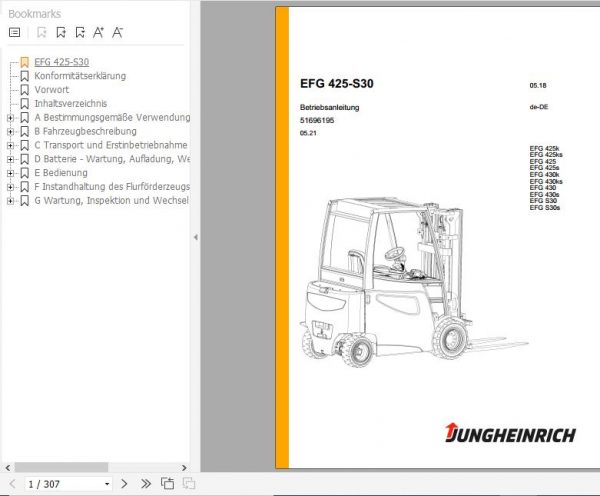 Jungheinrich Forklift EFG 425 S30 Operating Instructions 05 2021 DE 51696195 1