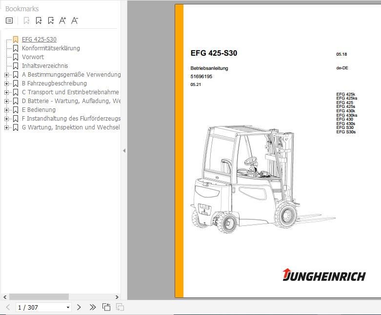 Jungheinrich Forklift EFG 425 S30 Operating Instructions 05 2021 DE 51696195 1