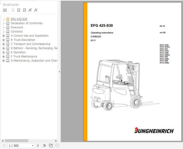 Jungheinrich Forklift EFG 425 S30 Operating Instructions 05 2021 EN 51696203 1