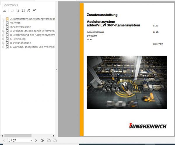 Jungheinrich Forklift addedVIEW 360 Operating Instructions 11 2020 DE 51669990 1