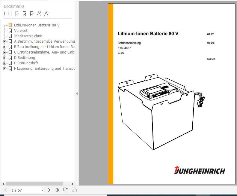 Jungheinrich Lithium Ionen Batterie 24V 48V 80V Operating Instructions DE 1