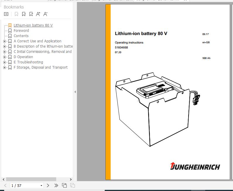 Jungheinrich Lithium Ionen Batterie 24V 48V 80V Operating Instructions EN 1