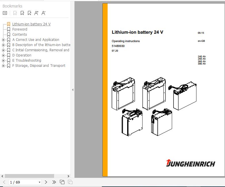 Jungheinrich Lithium ion battery 24 V Operating Instructions 07 2020 EN 51489930 1