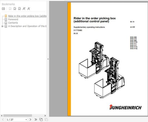 Jungheinrich Order Pickers EKS 208 210 308 312 412 Operating Instructions 09 2020 EN 51775980 1