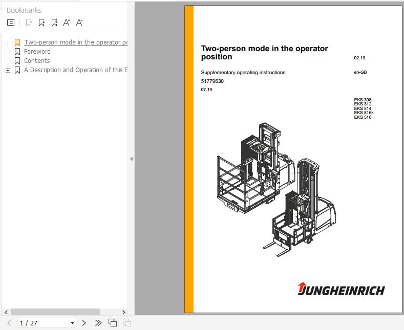 Jungheinrich Order Pickers EKS 308 312 514 516 516K Operating Instructions 07 2019 EN 51779630 1