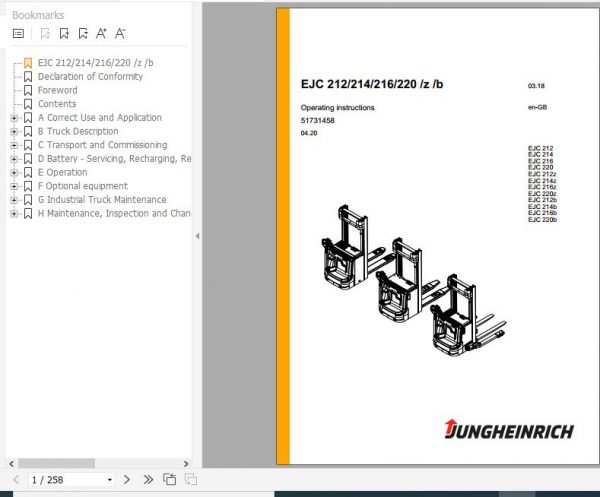 Jungheinrich Pallet Stacker EJC 212 214 216 220zb Operating Instructions 04 2020 EN 51731458 1