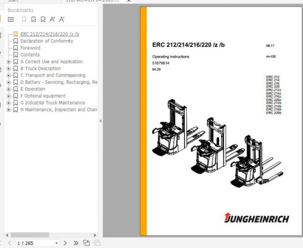 Jungheinrich Pallet Stacker ERC 212 214 216 220 zb Operating Instructions 04 2020 EN 51679614 1