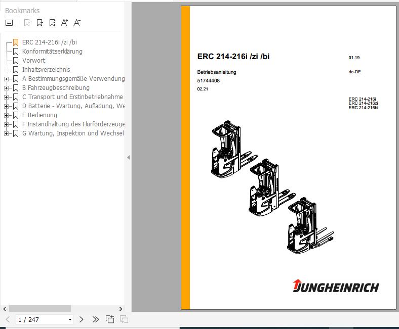 Jungheinrich Pallet Stacker ERC 214 216i zi bi Operating Instructions 02 2021 DE 51744408 1