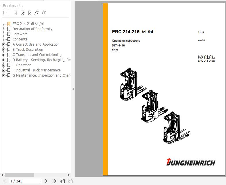 Jungheinrich Pallet Stacker ERC 214 216i zi bi Operating Instructions 02 2021 EN 51744410 1