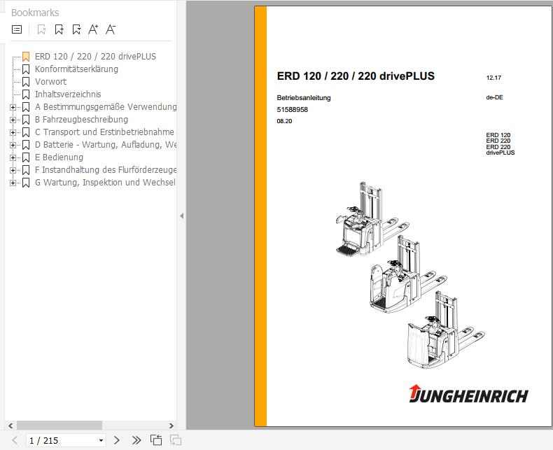 Jungheinrich Pallet Stacker ERD 120 220 220 drivePLUS Operating Instructions 08 2020 DE 51588958 1