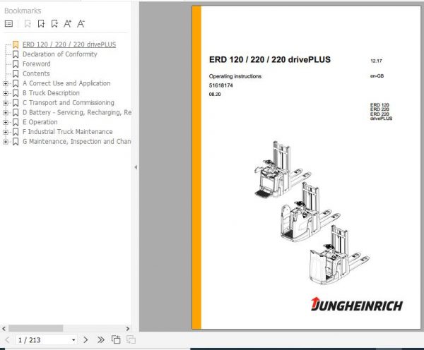 Jungheinrich Pallet Stacker ERD 120 220 220 drivePLUS Operating Instructions 08 2020 EN 51618174 1