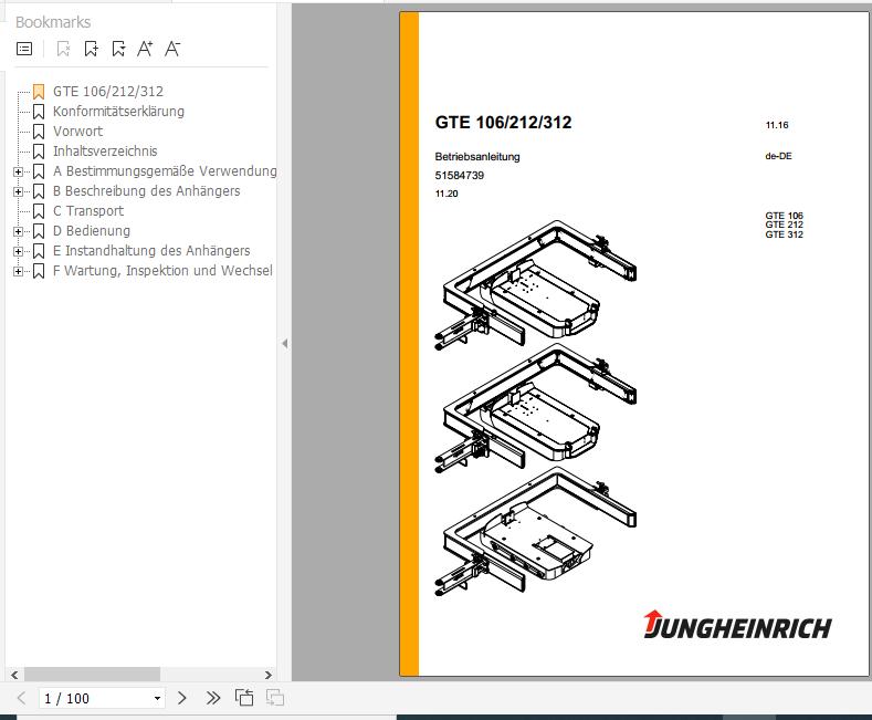 Jungheinrich Pallet Trailer GTE 106 212 312 Operating Instructions 11 2020 DE 51584739 1