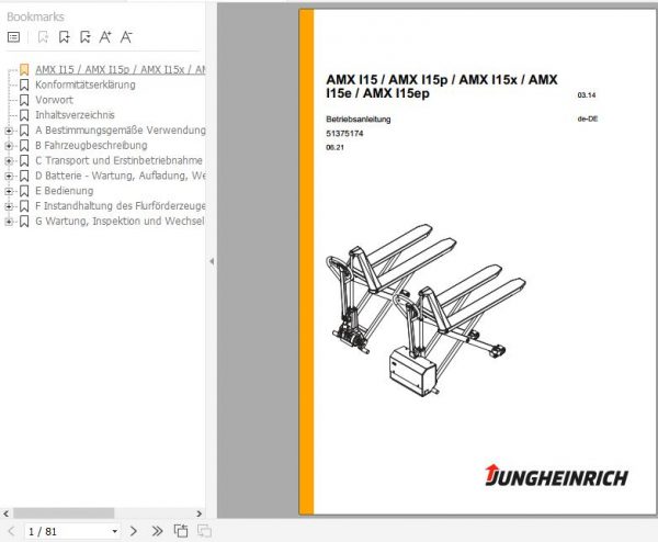 Jungheinrich Pallet Truck AMX I15 AMX I15ep Operating Instructions 06 2021 DE 51375174 1