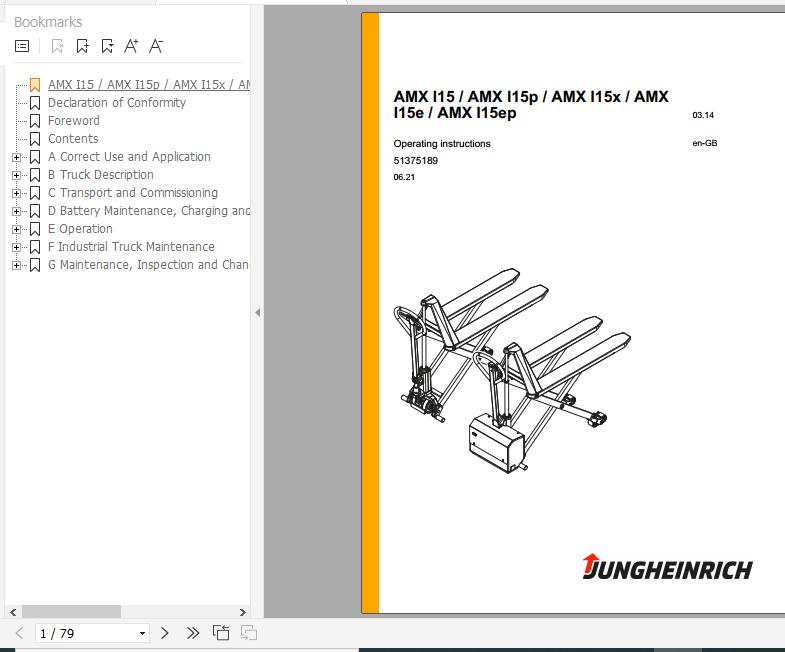 Jungheinrich Pallet Truck AMX I15 AMX I15ep Operating Instructions 06 2021 EN 51375189 1