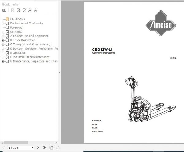 Jungheinrich Pallet Truck CBD12W LI Operating Instructions 02 2020 EN 51693495 1