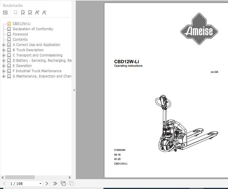 Jungheinrich Pallet Truck CBD12W LI Operating Instructions 02 2020 EN 51693495 1
