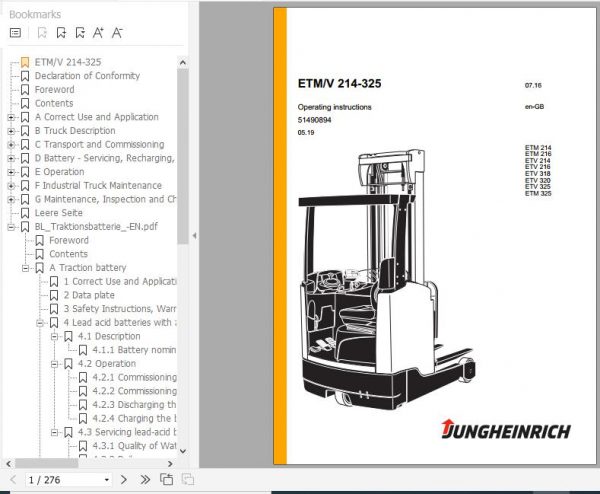 Jungheinrich Reach Truck ETM ETV 214 325 Operating Instructions 05 2019 EN 51490894 1