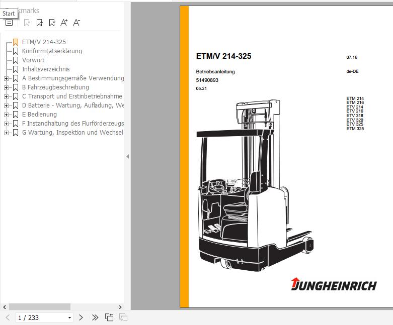 Jungheinrich Reach Truck ETM ETV 214 325 Operating Instructions 05 2021 DE 51490893 1
