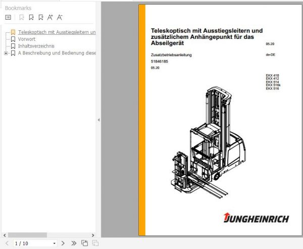 Jungheinrich Turret Truck EKX 410 412 514 516 516K Operating Instructions DE 2