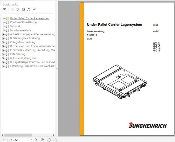 Jungheinrich Under Pallet Carrier Lagersystem UPC P1 P6 Operating Instructions 07 2020 DE 51822715 1