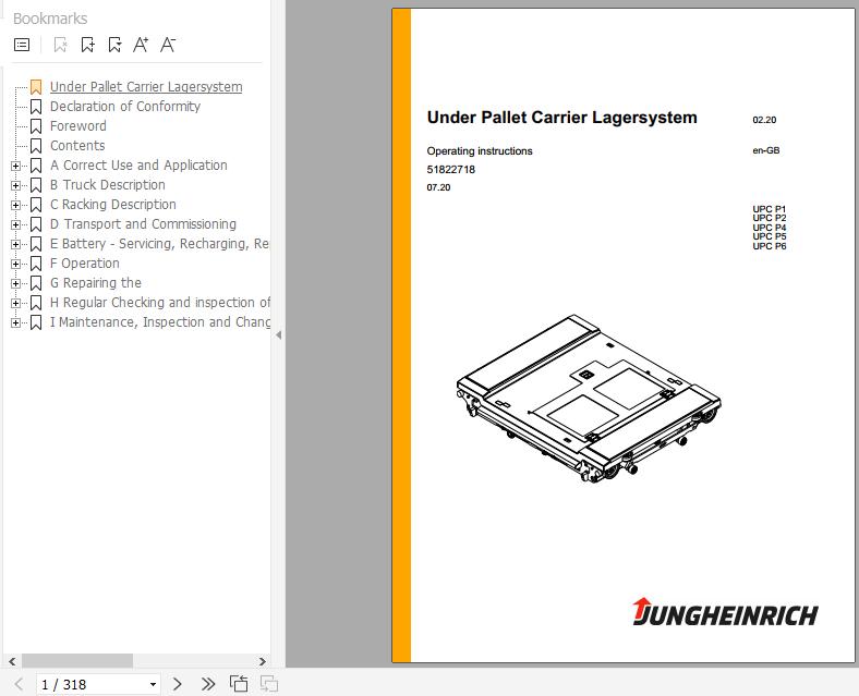 Jungheinrich Under Pallet Carrier Lagersystem UPC P1 P6 Operating Instructions 07 2020 EN 51822718 1