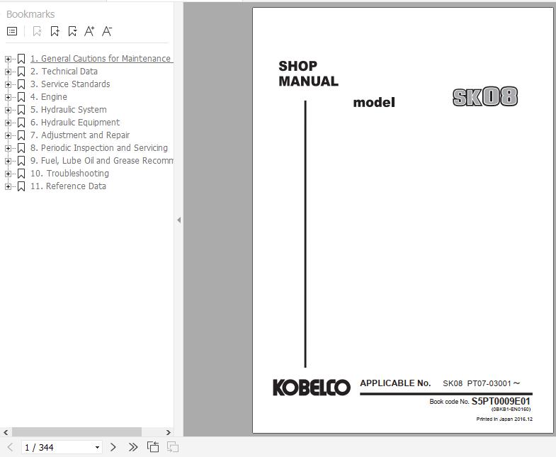Kobelco Mini Crawler Excavators SK08 Shop Manual S5PT0009E01 EN PDF 1