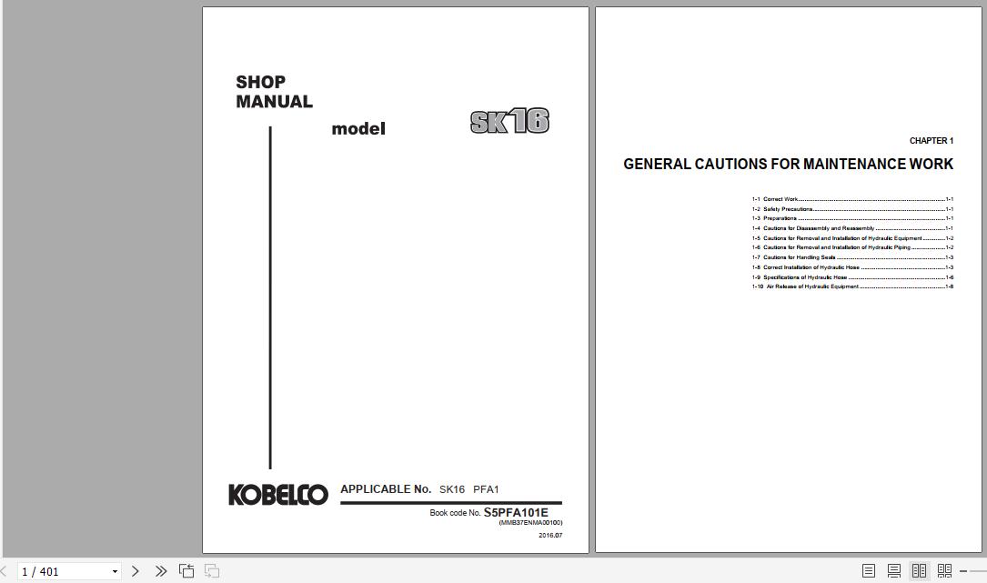 Kobelco Mini Crawler Excavators SK16 Shop Manual S5PFA101E EN PDF 1