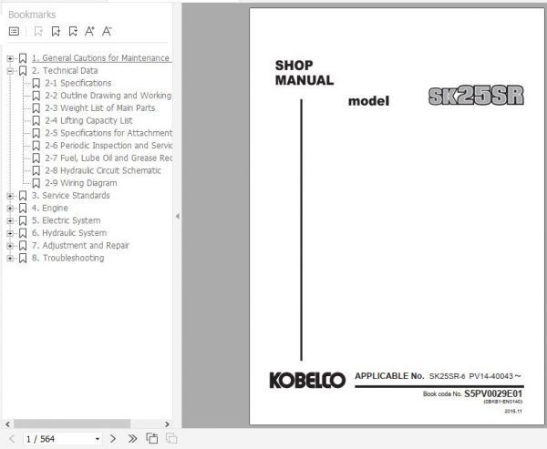 Kobelco Mini Crawler Excavators SK25SR Shop Manual S5PV0029E01 EN PDF 1