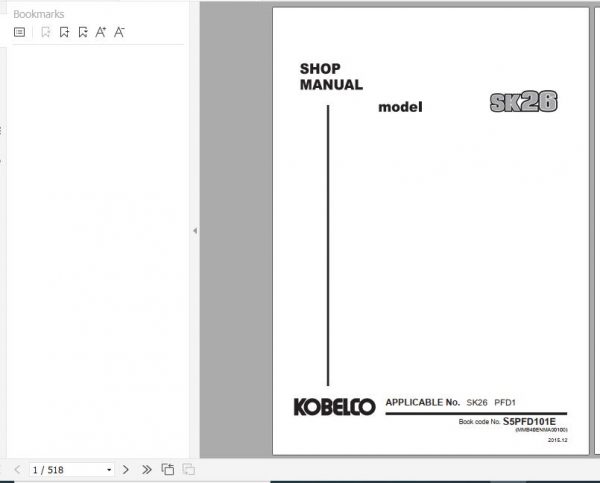 Kobelco Mini Crawler Excavators SK26 Shop Manual S5PFD101E EN PDF 1