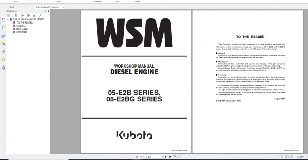 Kubota Diesel Engine 05 E2B 05 E2BG Series Workshop Manual 1