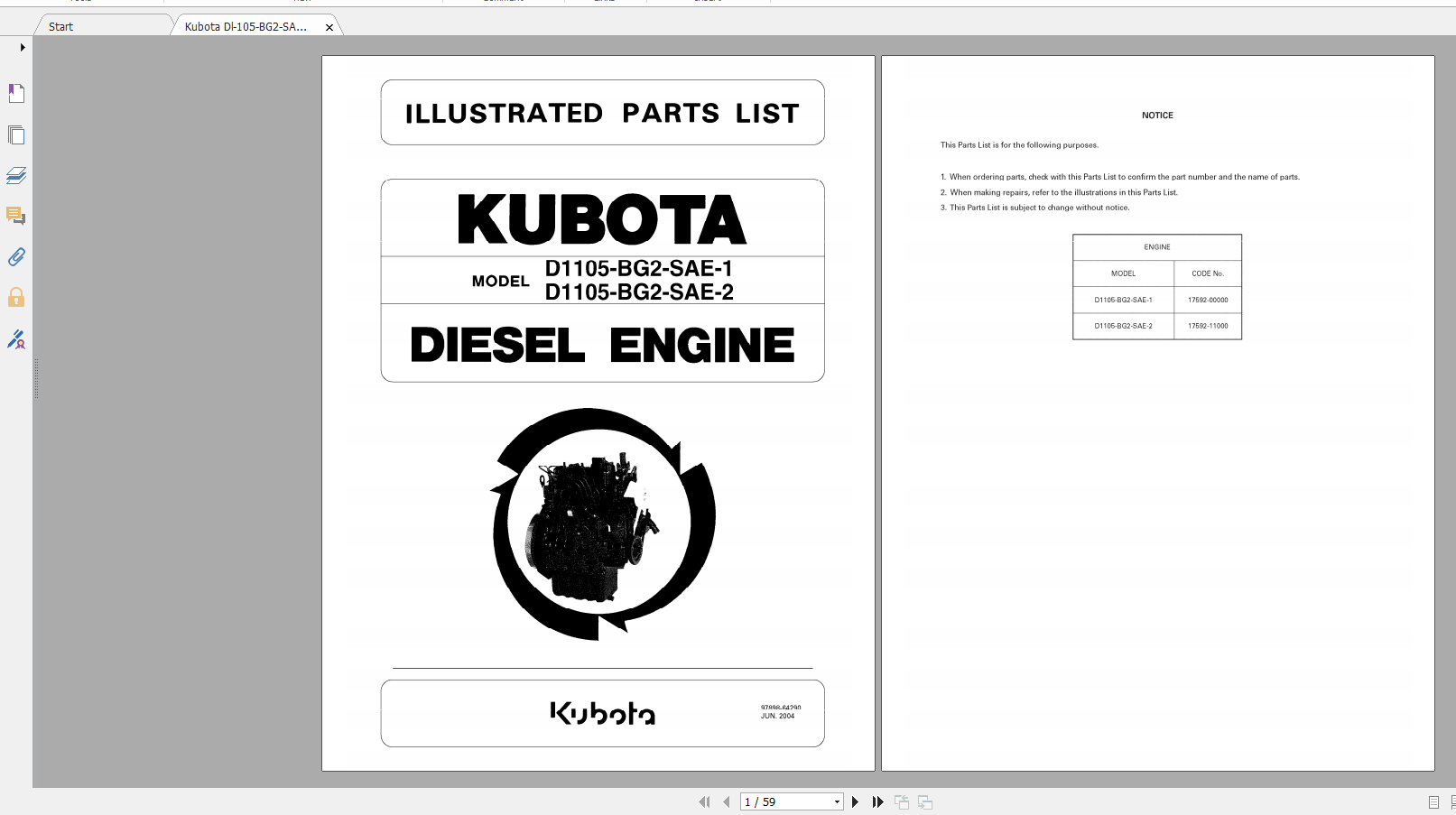 Kubota Diesel Engine Dl 105 BG2 SAE 1 2 Part Manual 1