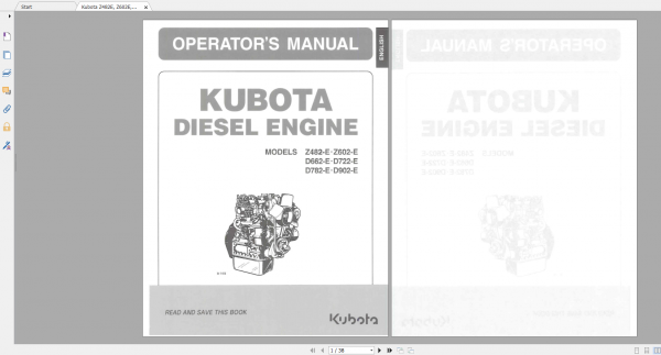 Kubota Diesel Engine Z482E Z602E D662E D722E D782E D902E Workshop Manual 1