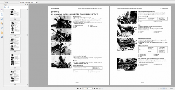 Kubota Tractor B1550 B1550HST B1750 B1750HST B2150 B2150HST Workshop Manual 3