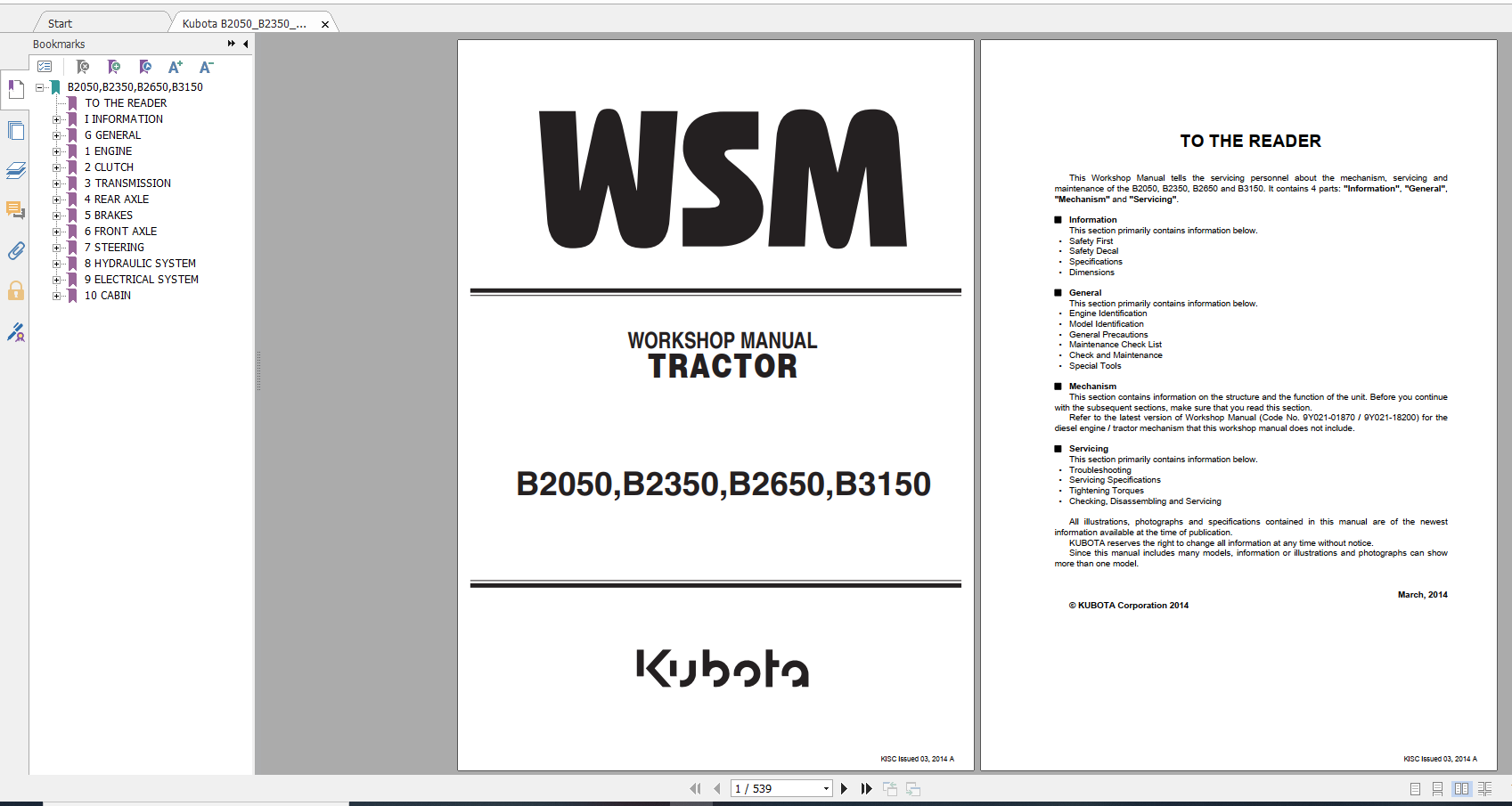 Kubota Tractor B2050 B2350 B2650 B3150 Workshop Manual 1