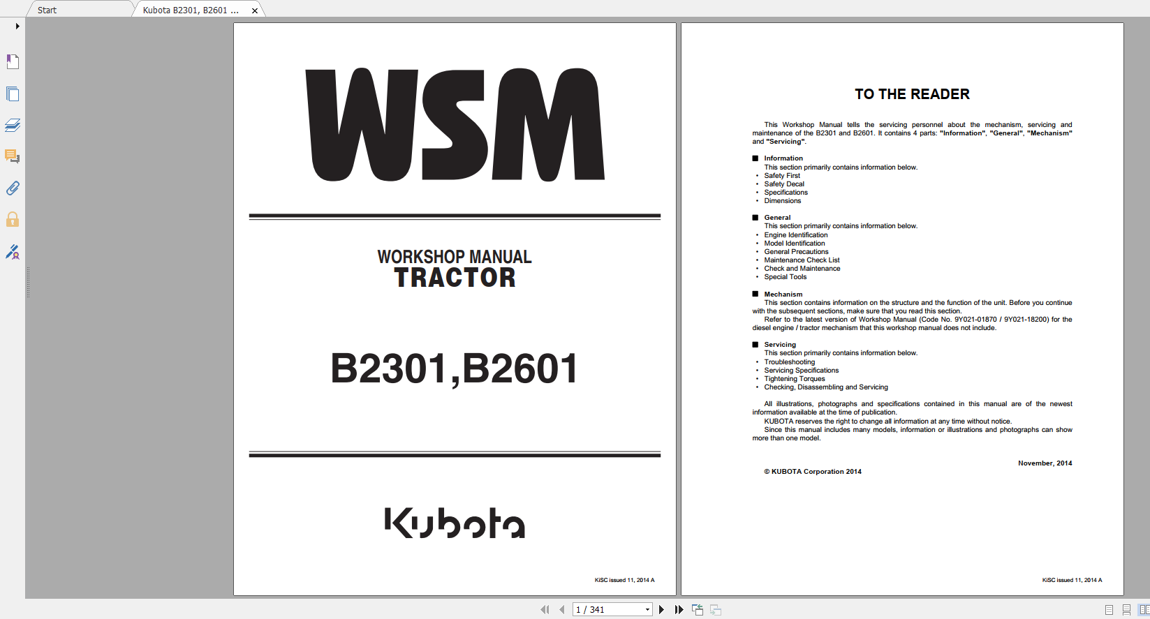 Kubota Tractor B2301 B2601 Workshop Manual 1