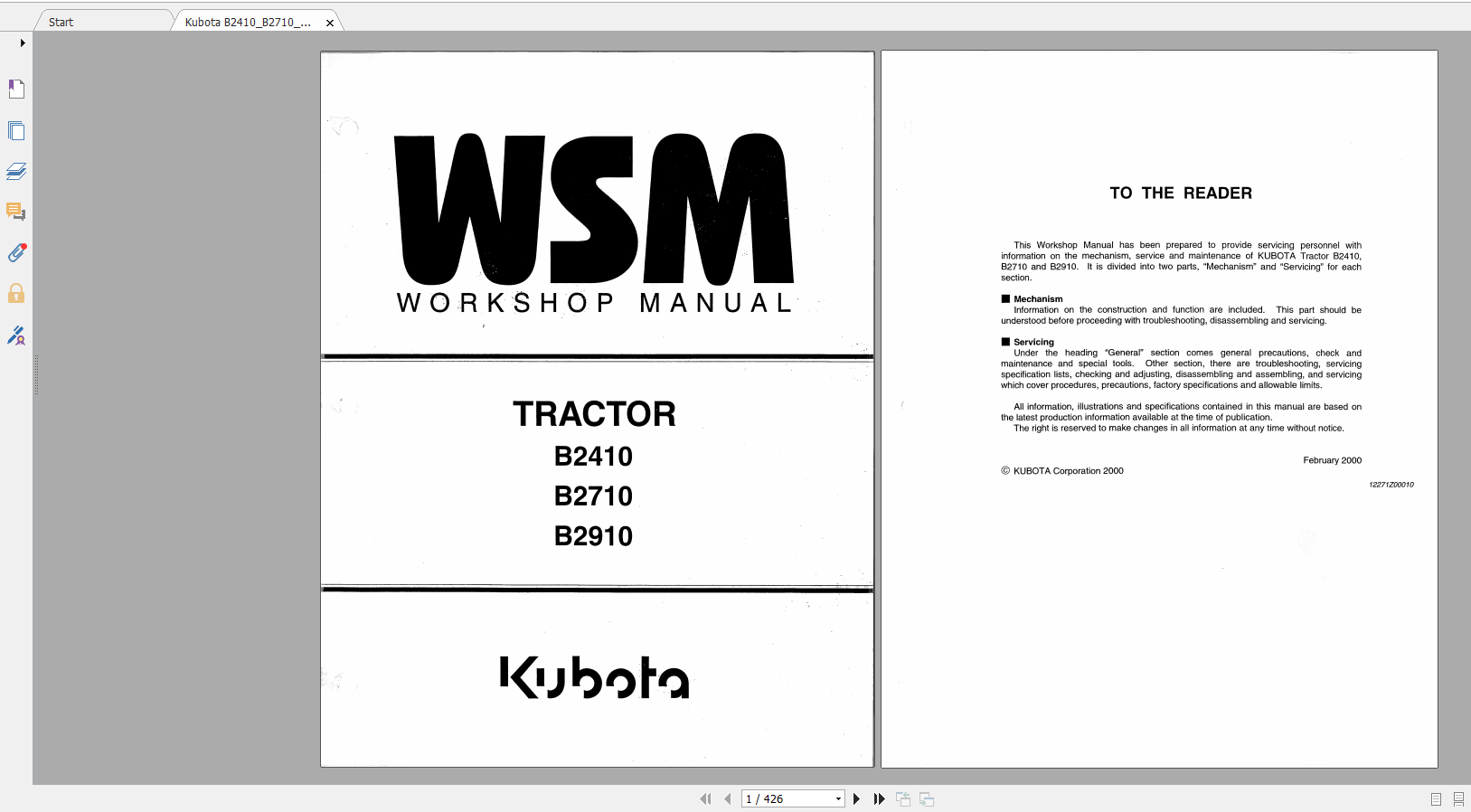 Kubota Tractor B2410 B2710 B2910 Workshop Manual 1