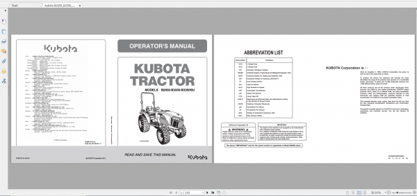 Kubota Tractor B2650 B3350 B3350SU Operators Manual 1