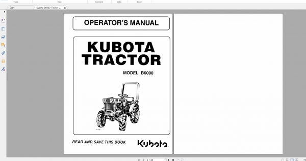 Kubota Tractor B6000 Tractor Service Operators Manual 1