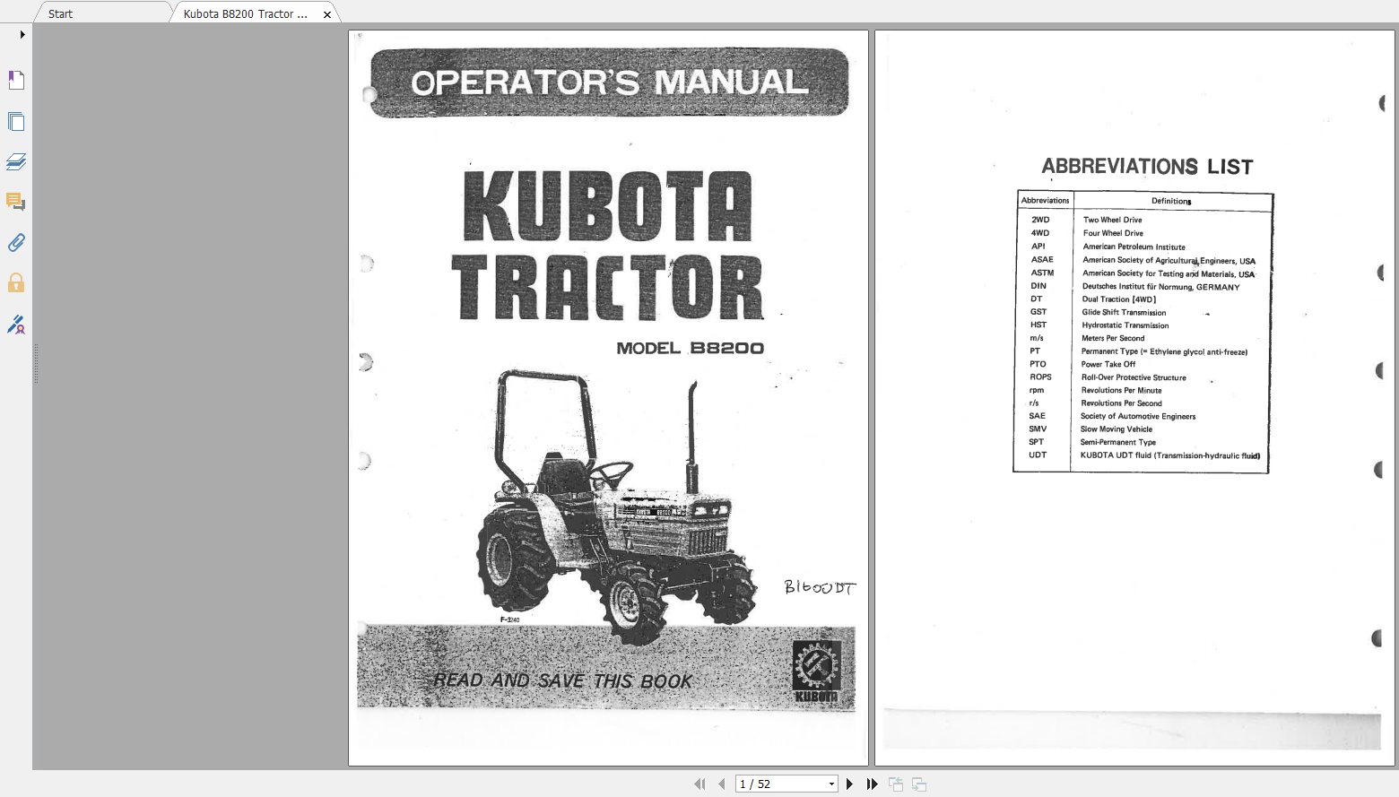 Kubota Tractor B8200 Operators Manual 1