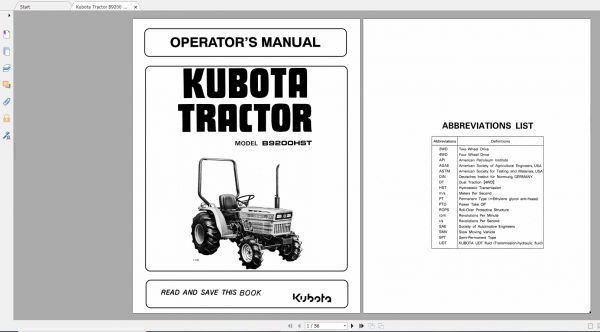Kubota Tractor B9200 Operators Manual 1