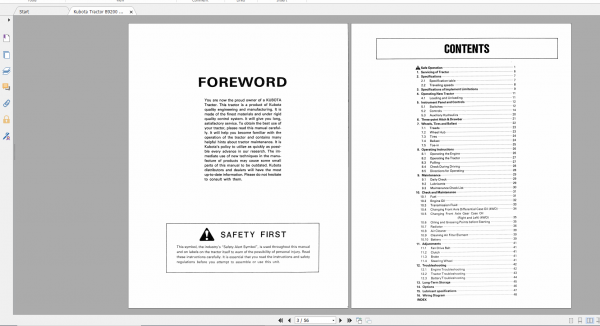 Kubota Tractor B9200 Operators Manual 2
