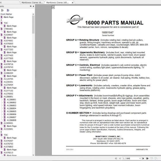 Manitowoc Cranes 18000 21000 MAX-ER 21003089 Spare Parts Manual PDF