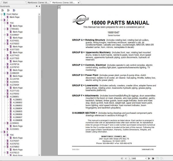 Manitowoc Cranes 16000 16001033 16001047 Spare Parts Catalog 1