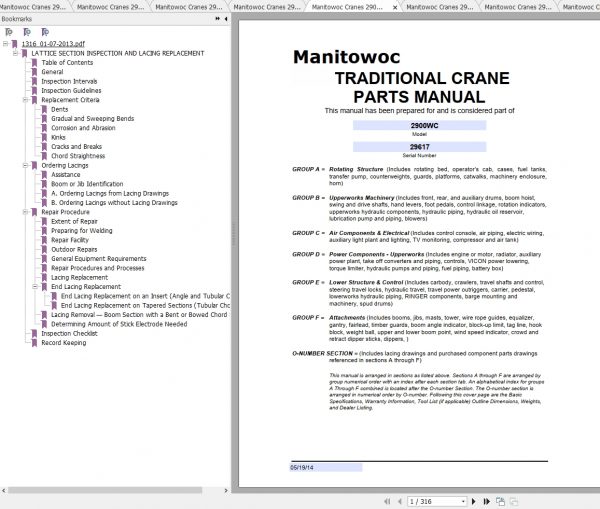 Manitowoc Cranes 2900WC Spare Parts Manual PDF 1
