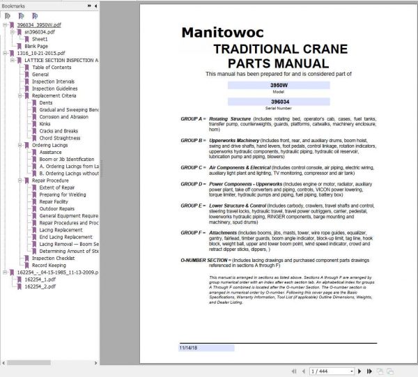 Manitowoc Cranes 3950W 396034 PM 11 14 2018 Spare Parts Manual PDF 1
