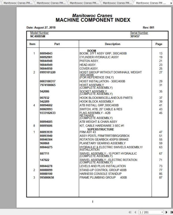 Manitowoc Cranes 400BSM Spare Parts Manual PDF 1