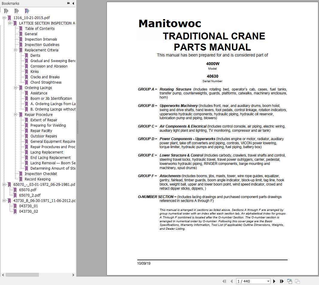 Manitowoc Cranes 40630 4000W PARTS MANUAL Spare Parts Manual PDF 1