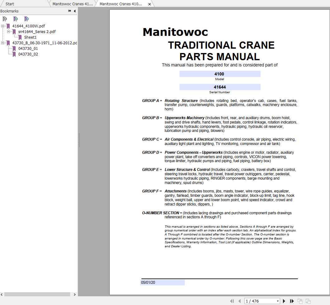 Manitowoc Cranes 4100 41577 41644 Spare Parts Catalog